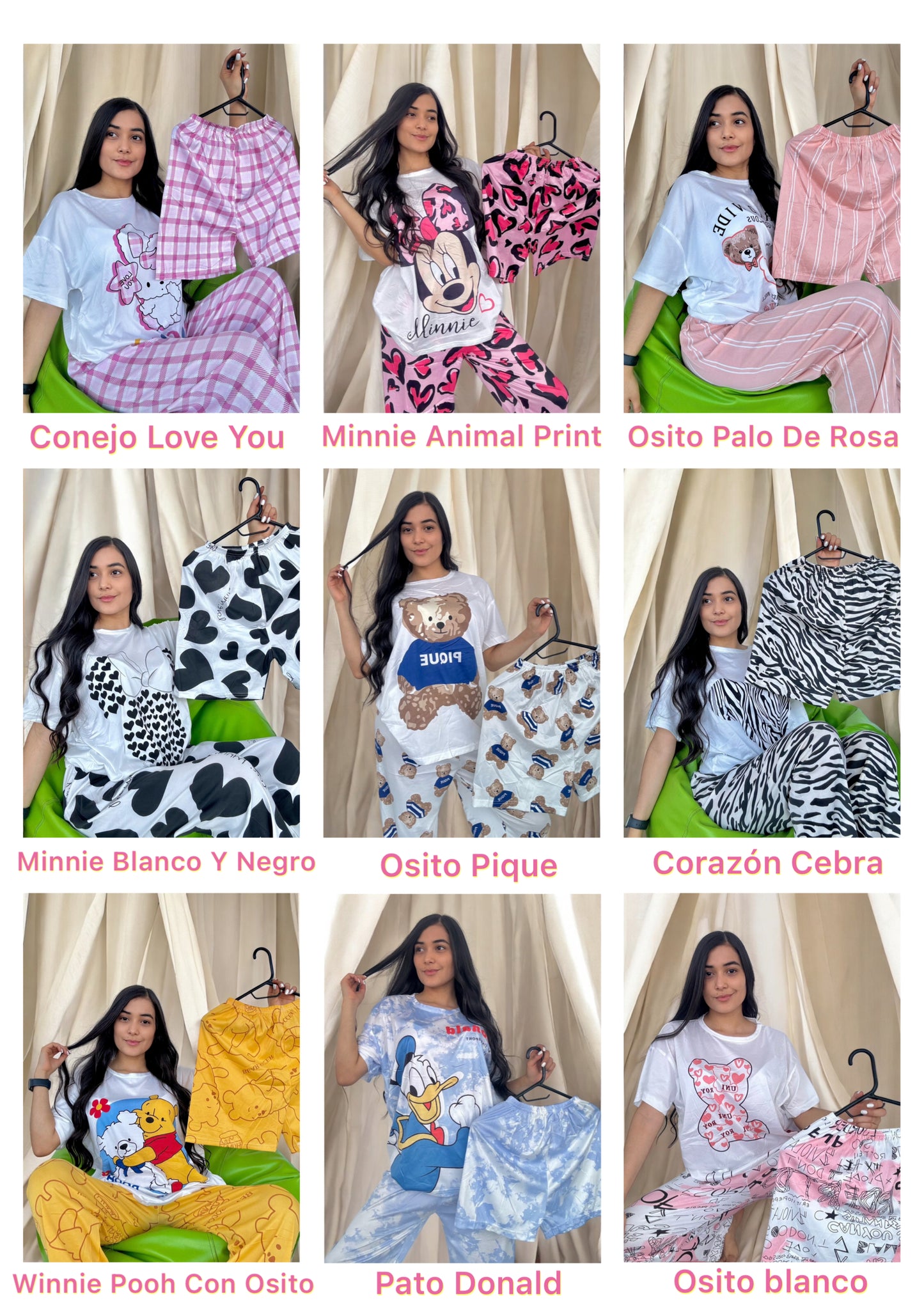 COMBO 3 PIJAMAS DE 3 PIEZAS TALLA UNICA (S,M) $99.000 + ENVÍO GRATIS