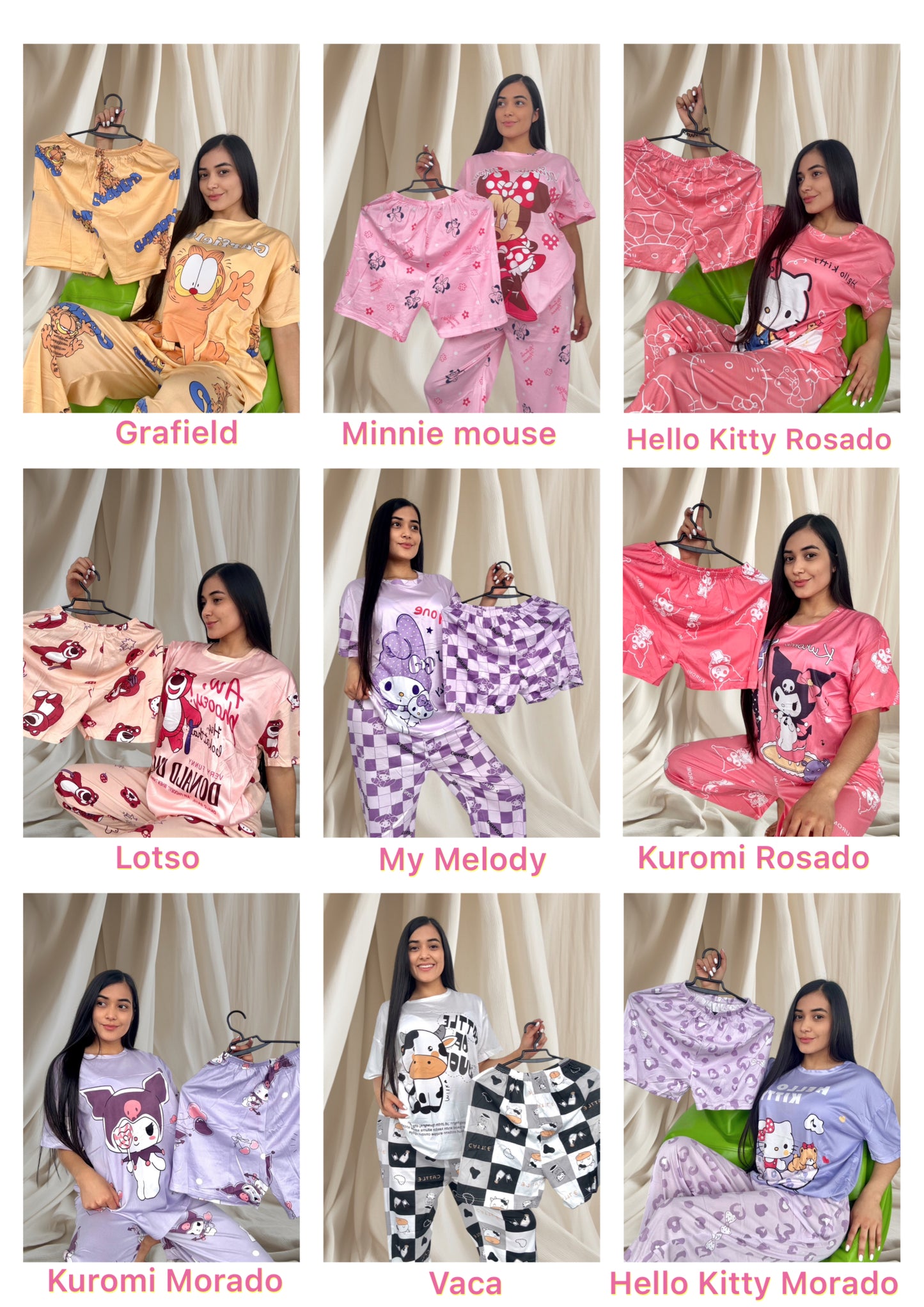 COMBO 3 PIJAMAS DE 3 PIEZAS TALLA UNICA (S,M) $99.000 + ENVÍO GRATIS