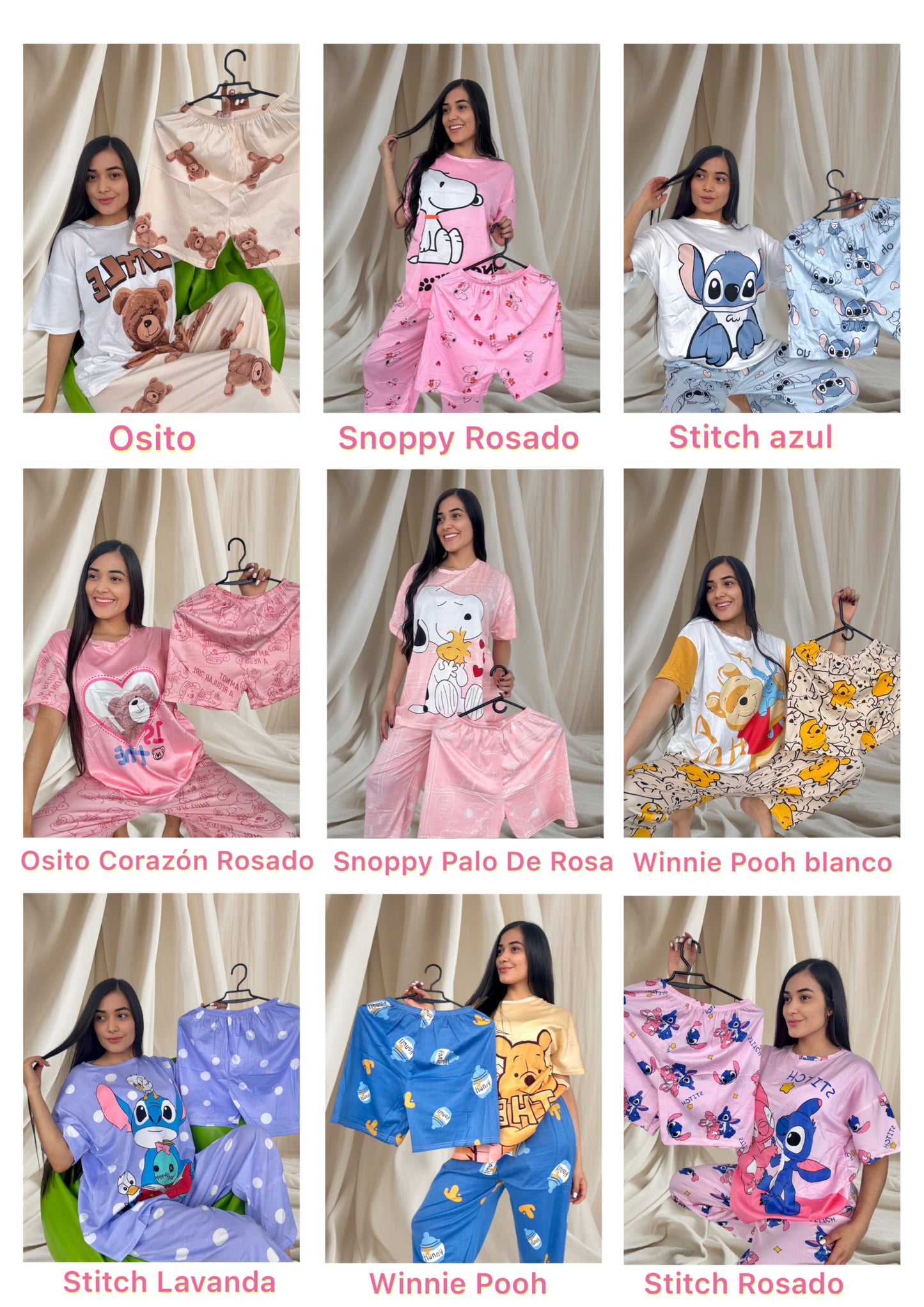 COMBO 3 PIJAMAS DE 3 PIEZAS TALLA UNICA (S,M) $99.000 + ENVÍO GRATIS